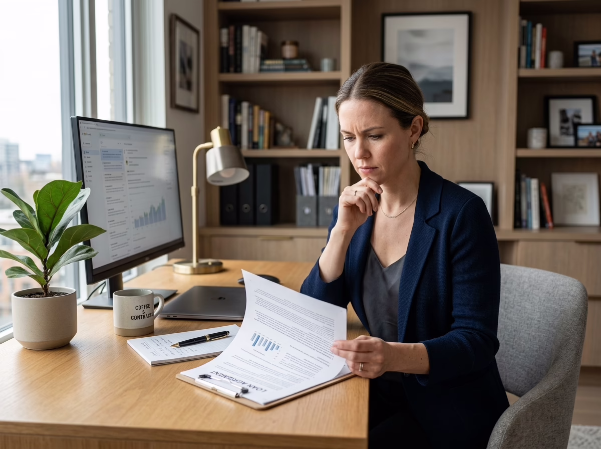 Person reviewing a loan agreement carefully to spot predatory terms