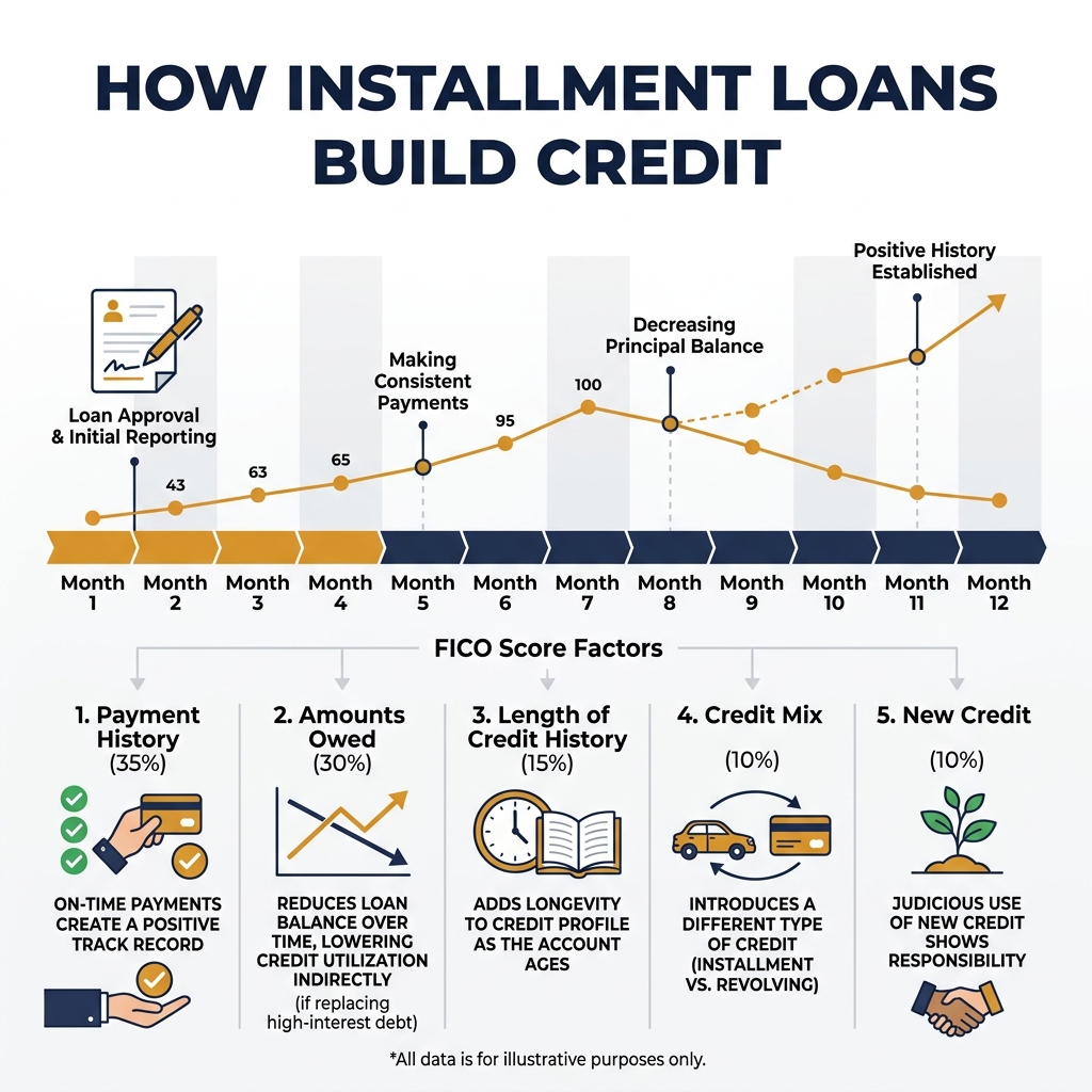 Infographic: how installment loans affect credit score over 12 months
