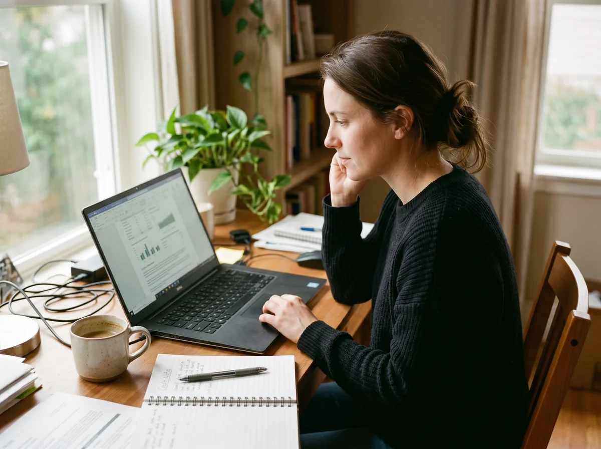 A person reviewing their credit report on a laptop to see which loans are listed