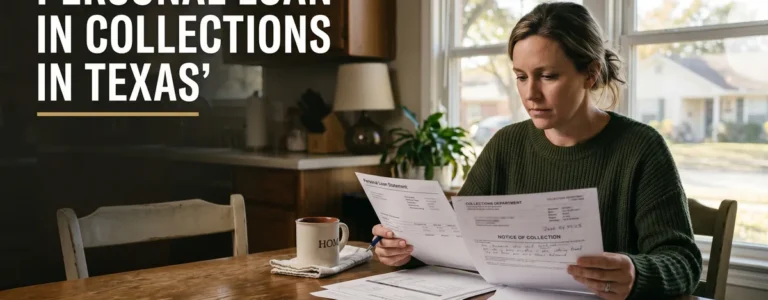 Personal loan goes to collections in Texas, a borrower reviewing a loan statement and collections letter